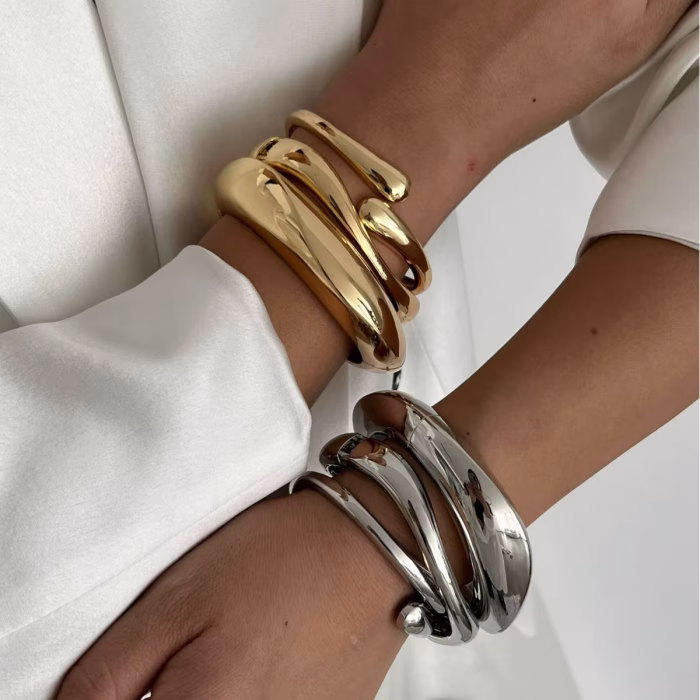 Vintage Hip Hop Cuff Bangles Geometric Metal Bracelets
